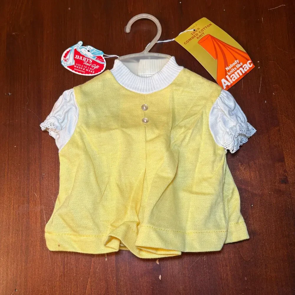 Vintage New Old Stock Baby's First Gift Yellow Outfit Sweater & Bloomers